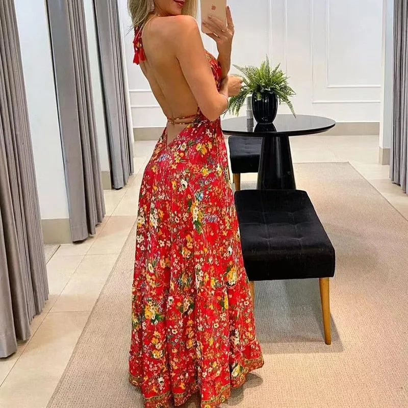 Boho Backless Maxi Dress - multiple prints