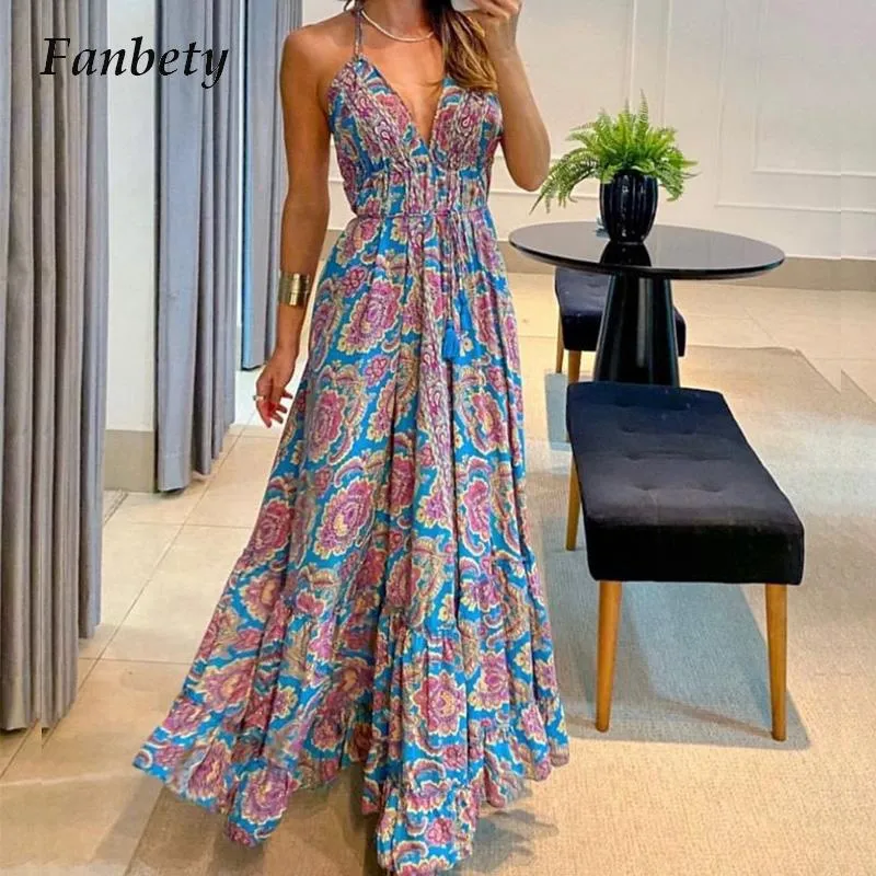 Boho Backless Maxi Dress - multiple prints