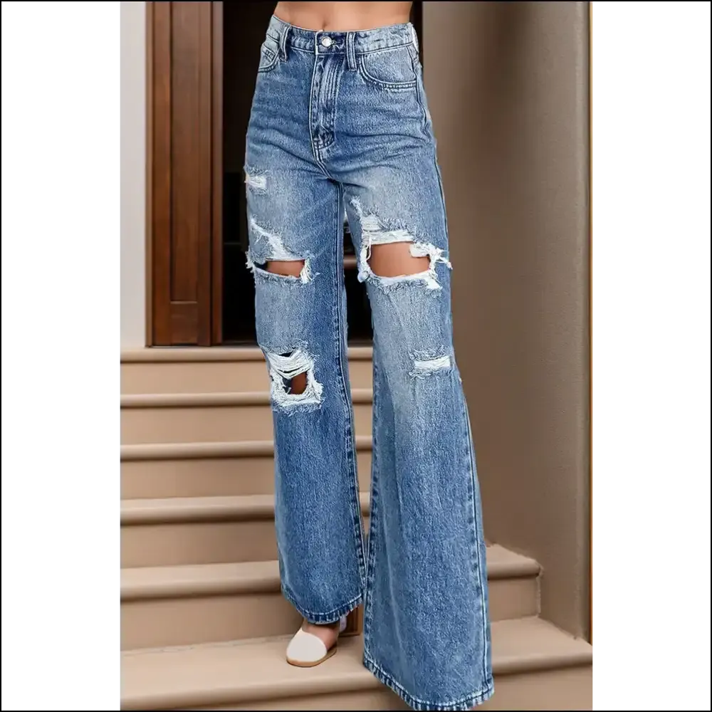 Bootcut Dreams: Dancing on Clouds in Distressed High Waist Jeans! 😂👖