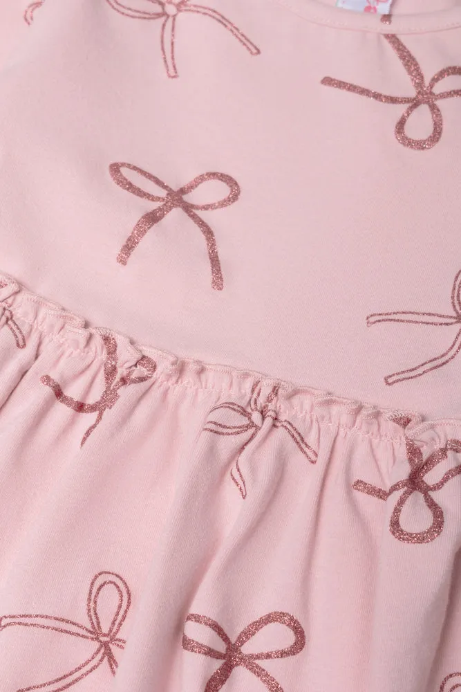 Bow Fit And Flare Rib Dress Pink