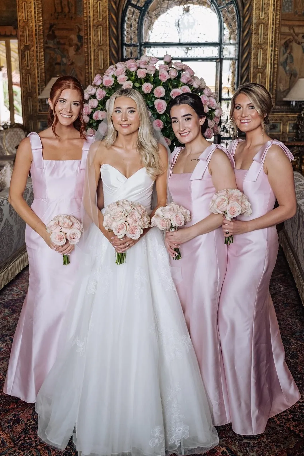 Bow Straps Light Blue Satin Long Bridesmaid Dress