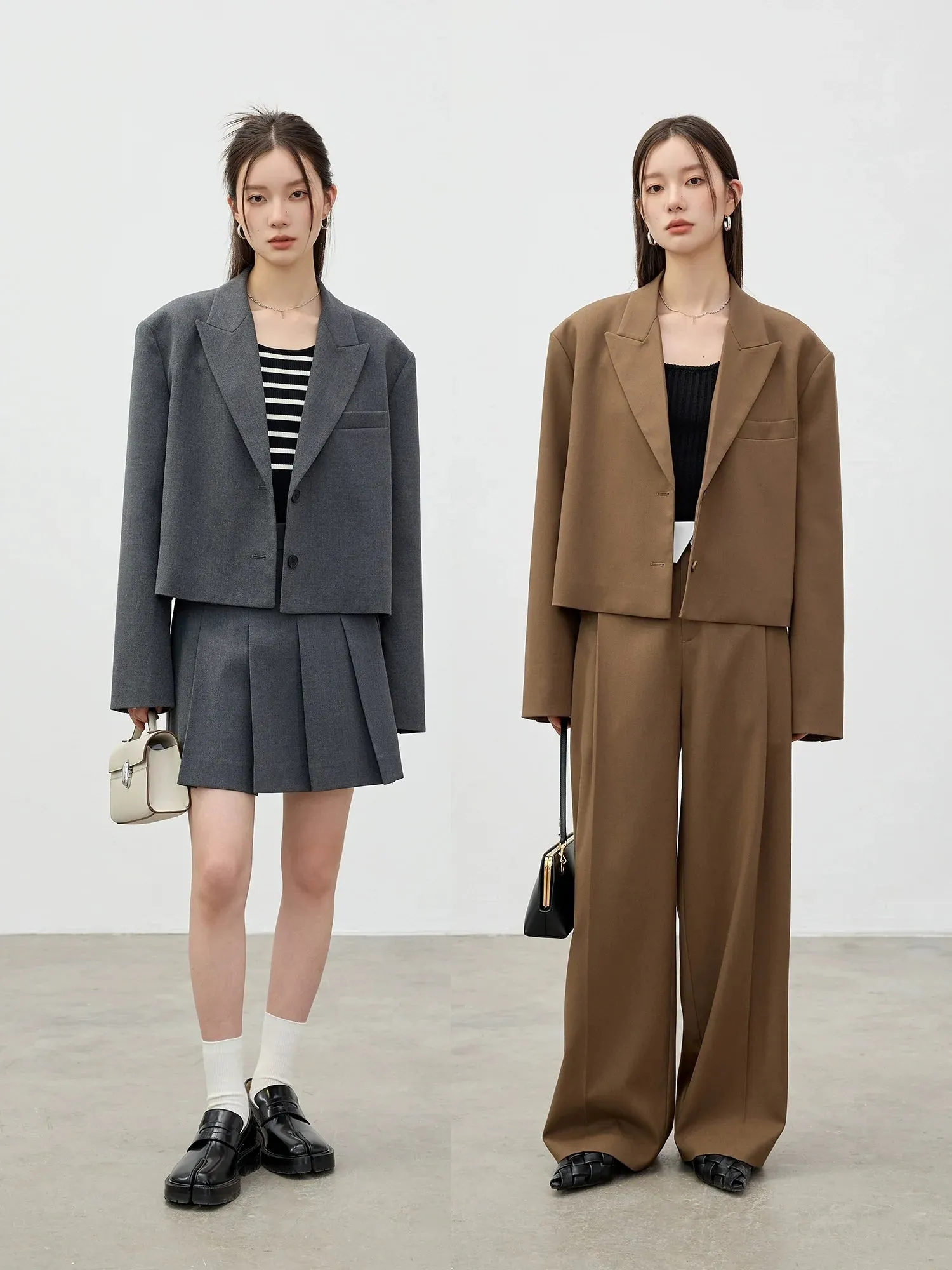 Boxy Pleated Skirt and Oversized Blazer Ensemble