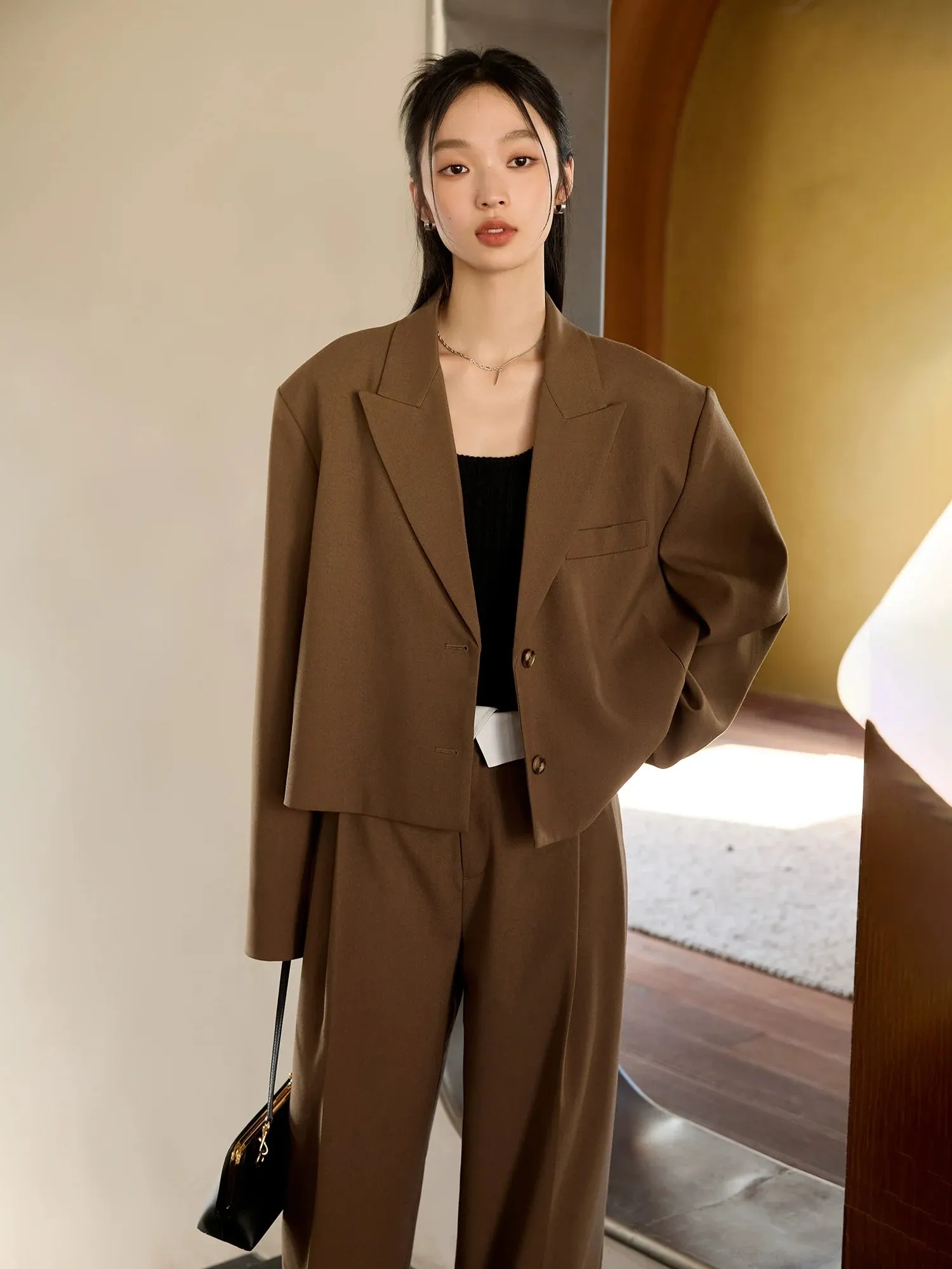 Boxy Pleated Skirt and Oversized Blazer Ensemble