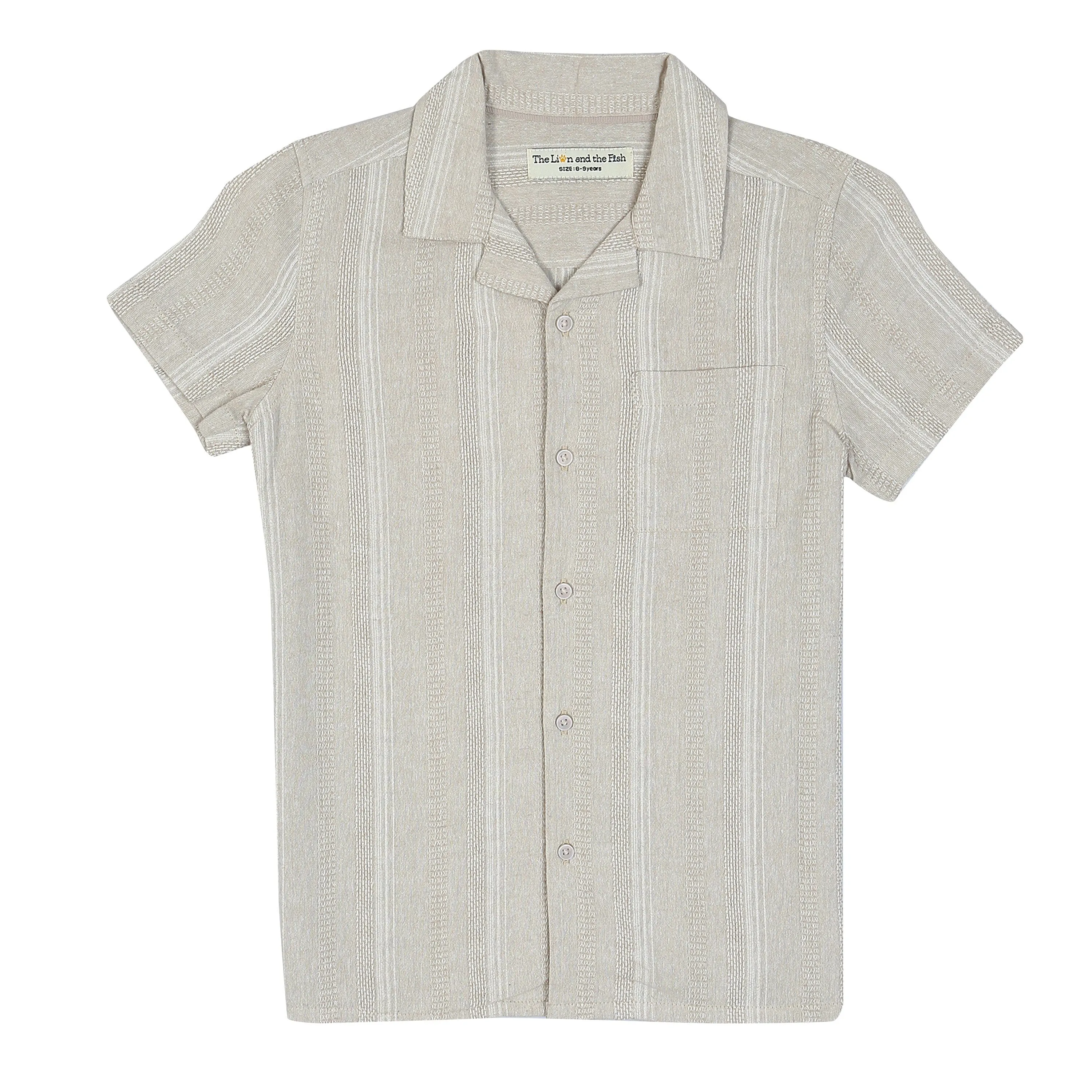 Boys Textured Striped Shirt Light Beige