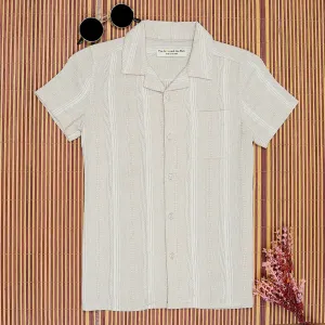 Boys Textured Striped Shirt Light Beige