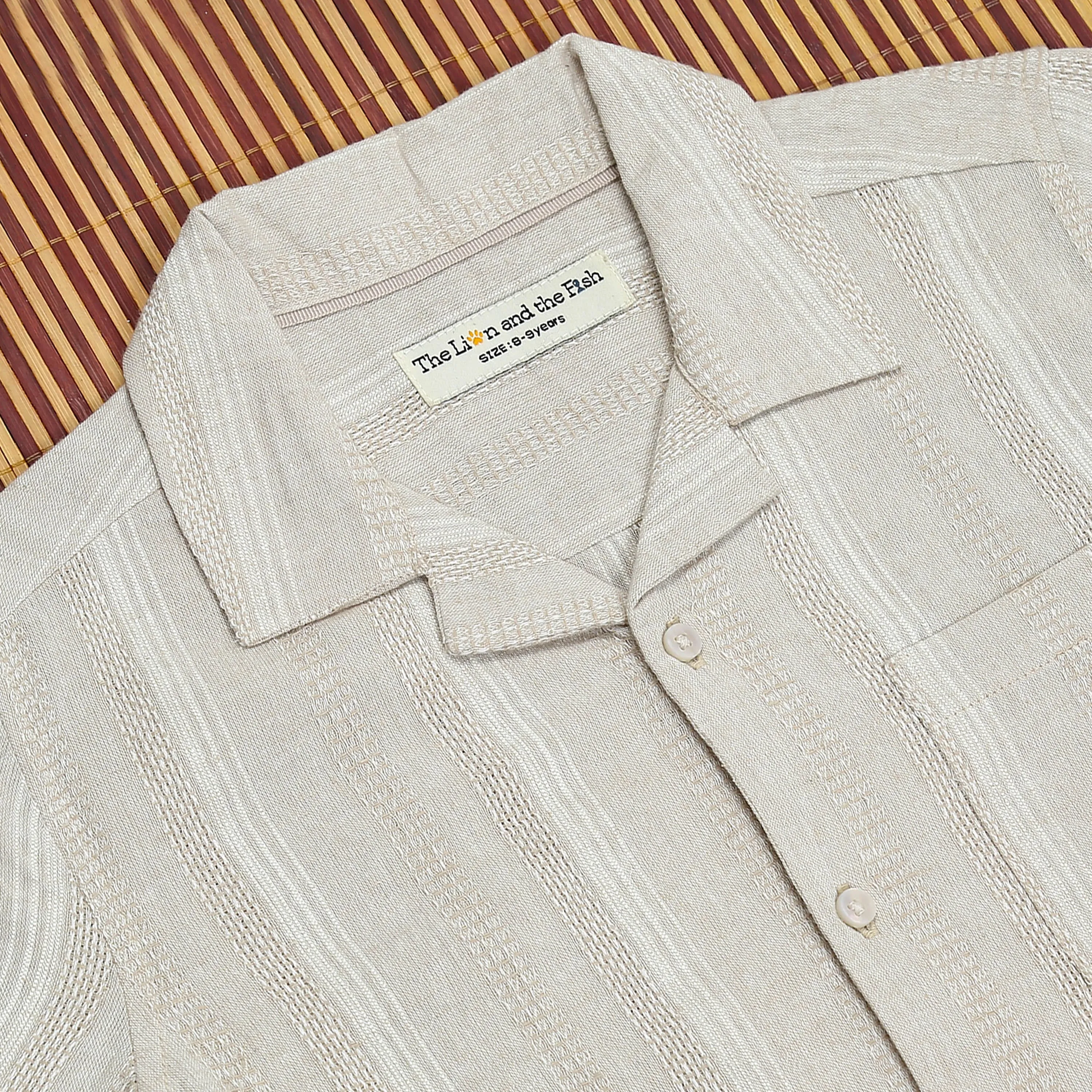 Boys Textured Striped Shirt Light Beige
