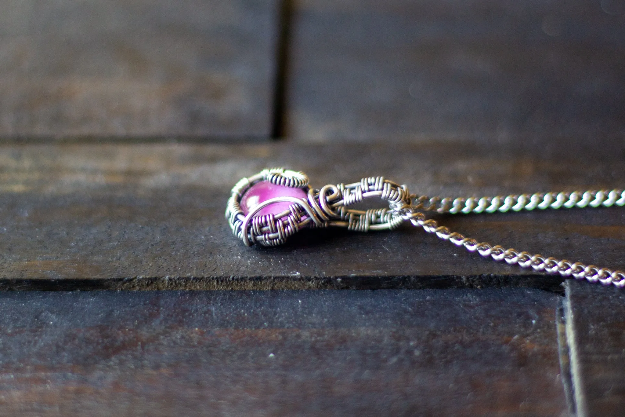 Bright Pink Fused Glass and Sterling Silver Mini Pendant