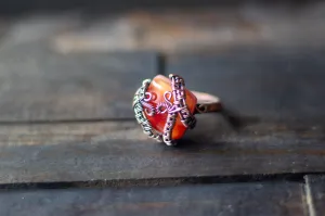 Burnt Orange Fused Glass and Copper Wire Ring