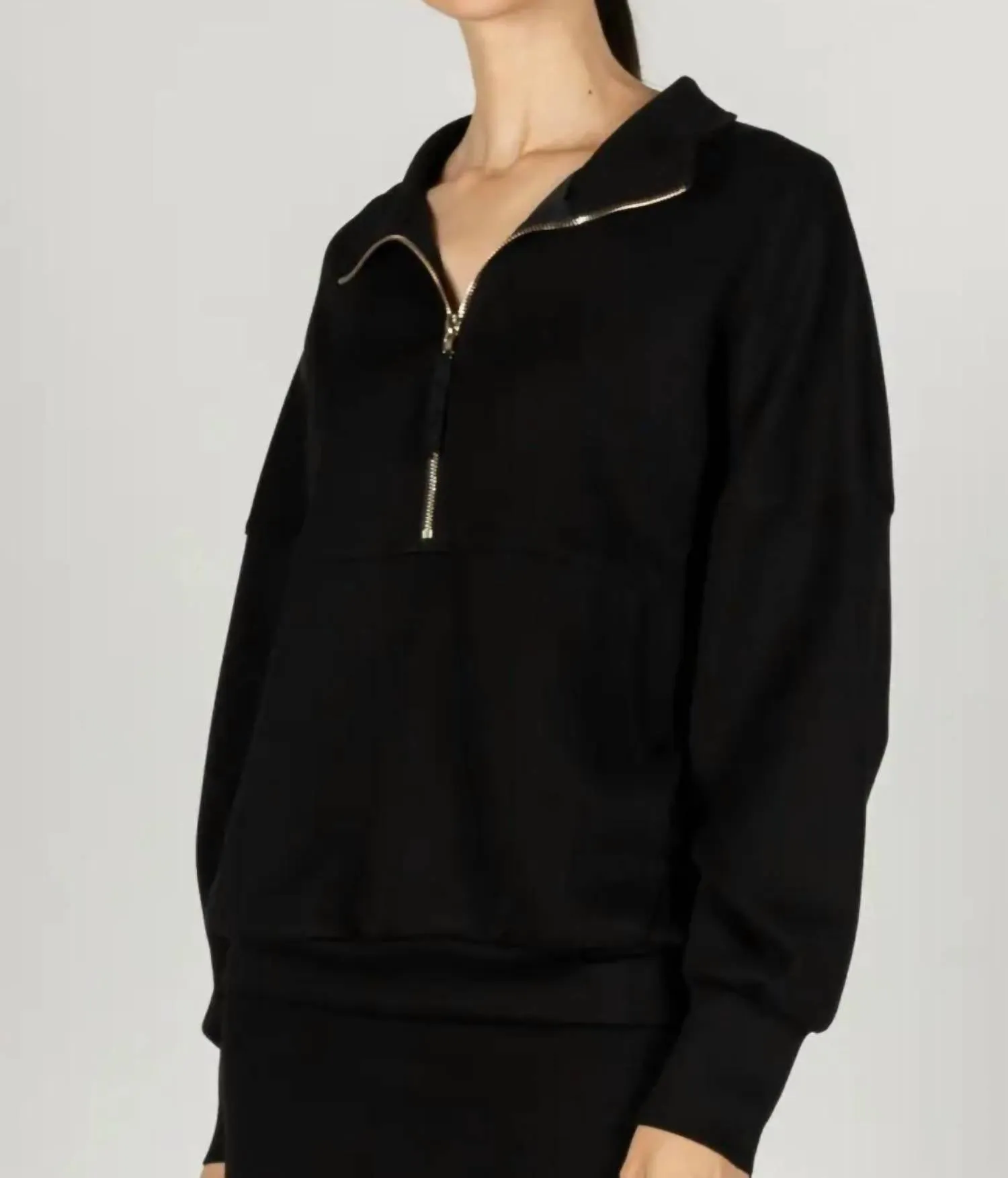 Butter Modal Black Zip Up Long Sleeve Top