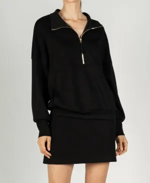 Butter Modal Black Zip Up Long Sleeve Top