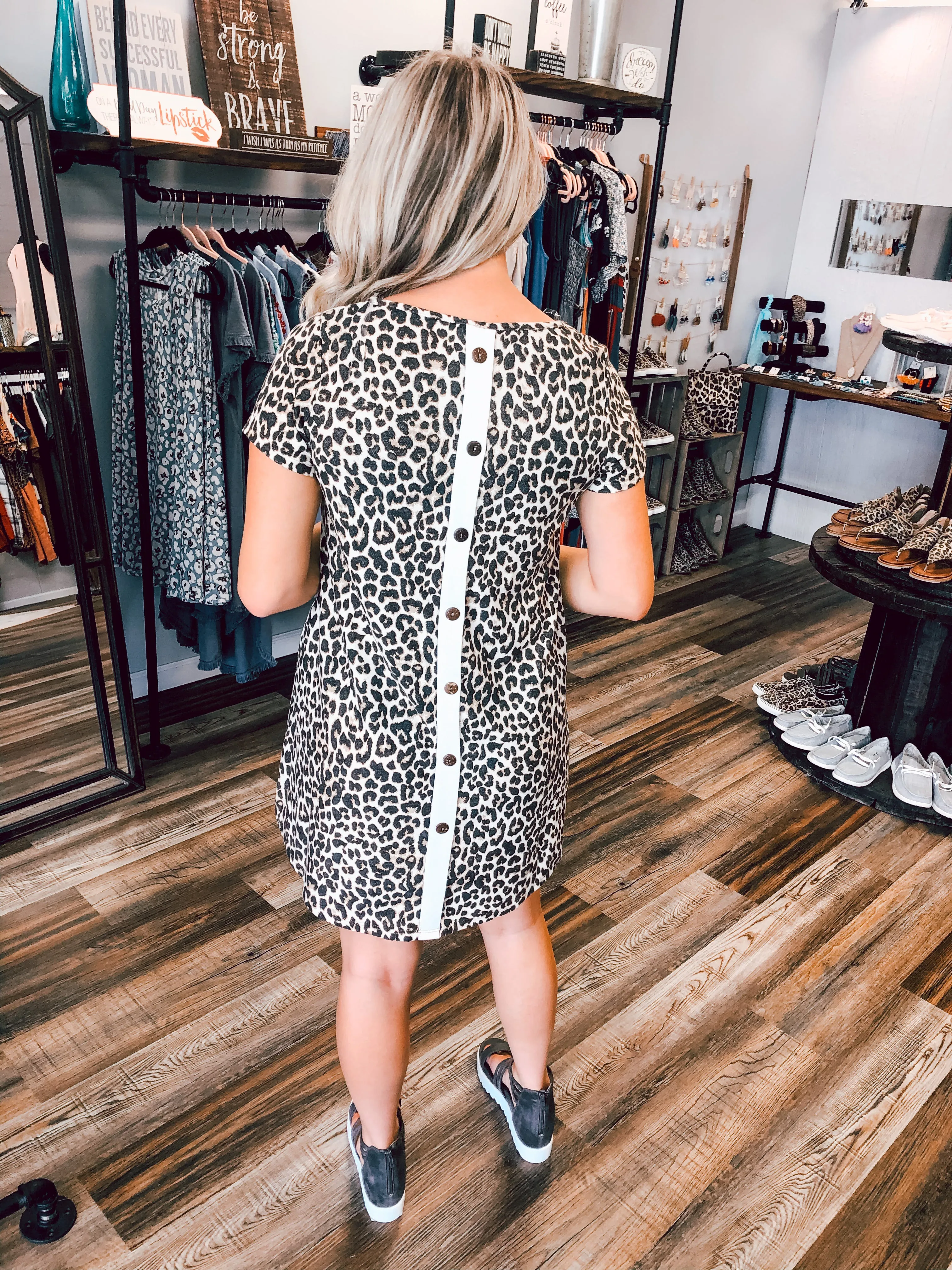Button Back Leopard Dress