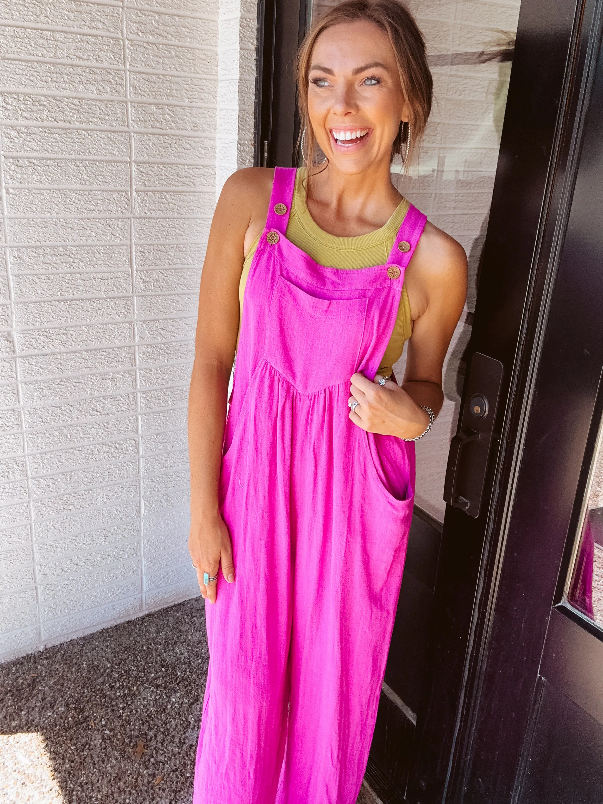Button Sling Wide Leg Jumpsuit