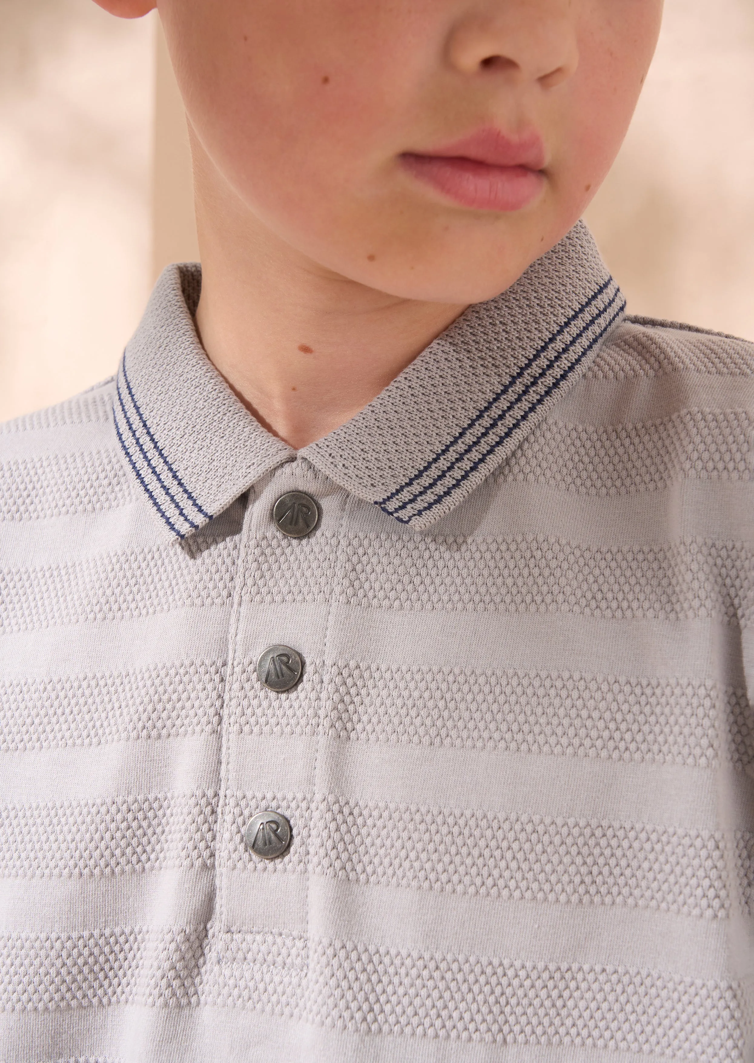 Caleb Grey Textured Stripe Polo