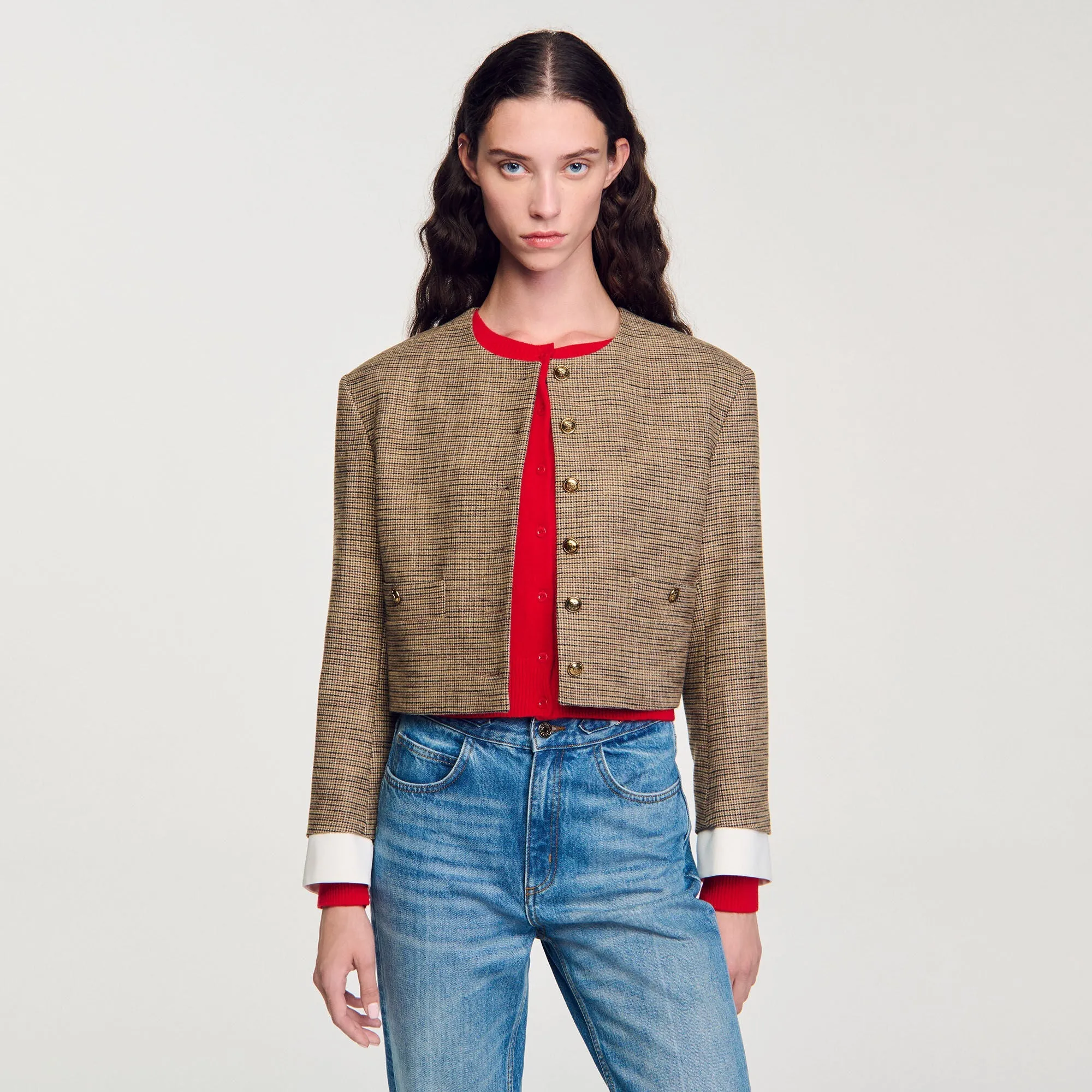 Cardinal Short Micro Houndstooth Jacket Brown