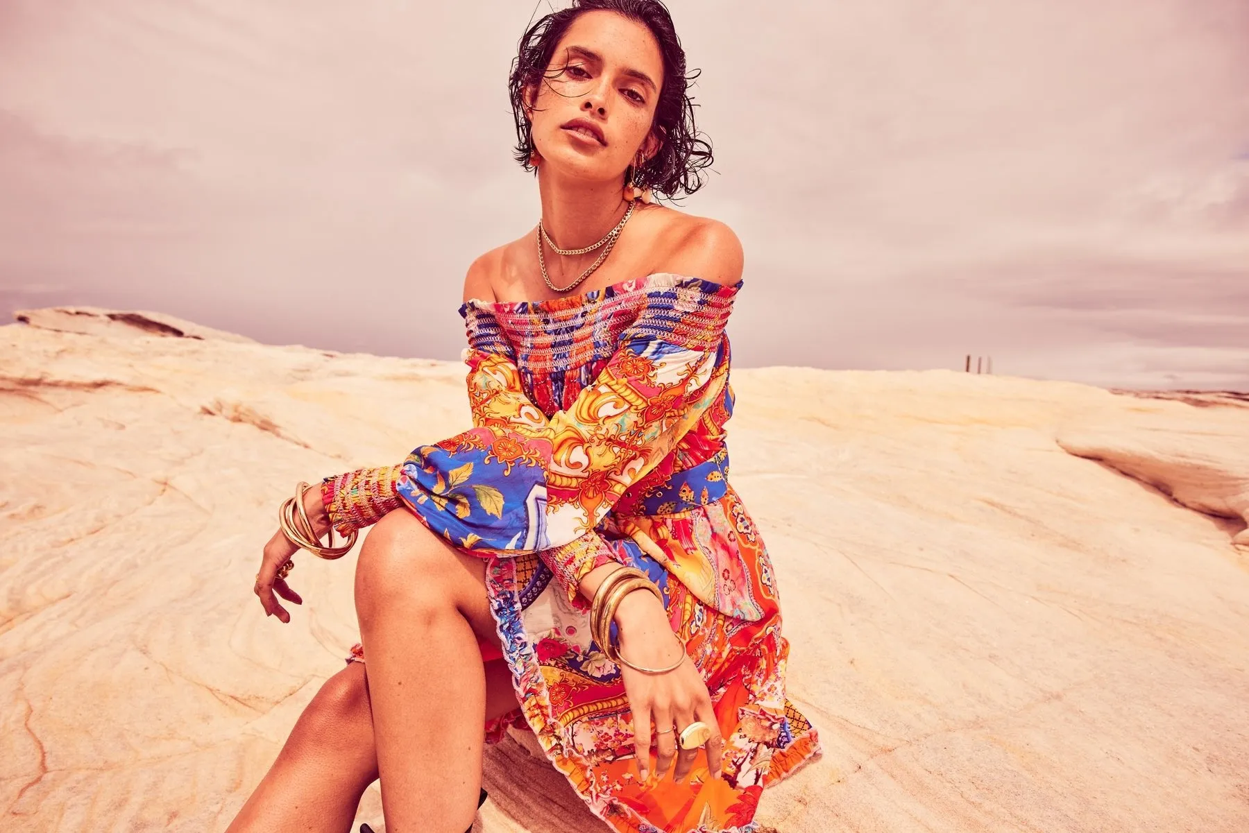 CARNIVAL SPIRIT OFF SHOULDER DRESS