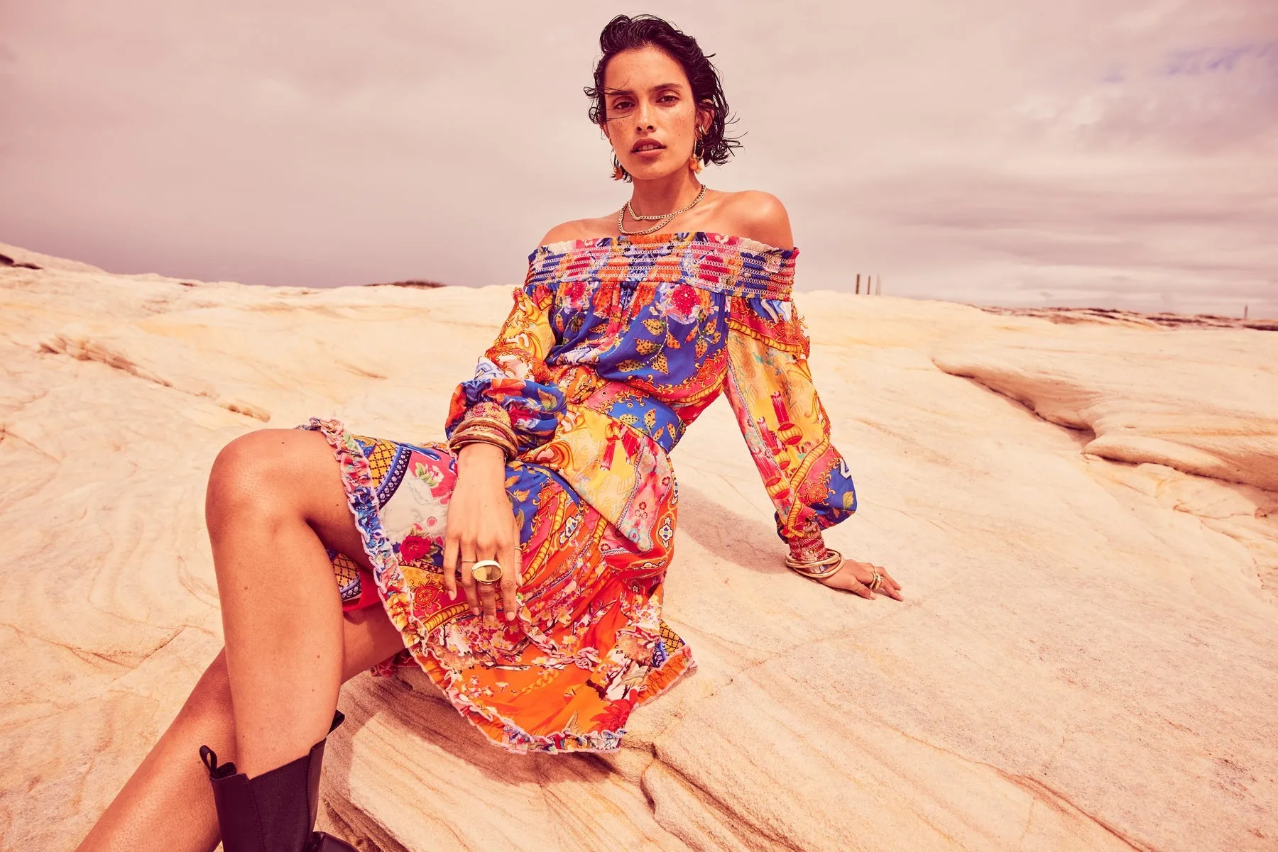 CARNIVAL SPIRIT OFF SHOULDER DRESS