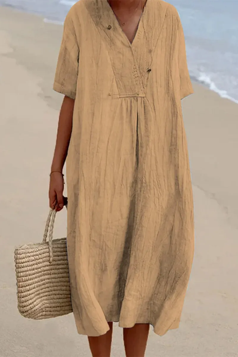 Casual Simplicity Solid Solid Color V Neck Short Sleeve Dress Dresses