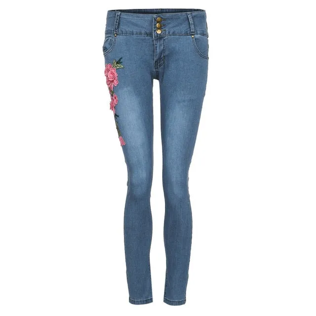 CHAMSGEND Plus Size Women Jeans Fashion Sexy Women Embroidered Jeans Stretch High Waist Slim Sexy Pencil Pants Pockets Jeans Fe6