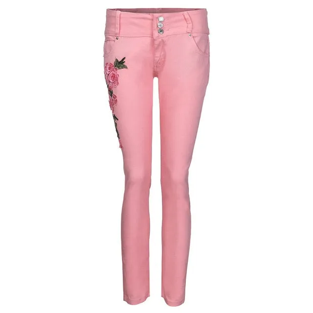 CHAMSGEND Plus Size Women Jeans Fashion Sexy Women Embroidered Jeans Stretch High Waist Slim Sexy Pencil Pants Pockets Jeans Fe6