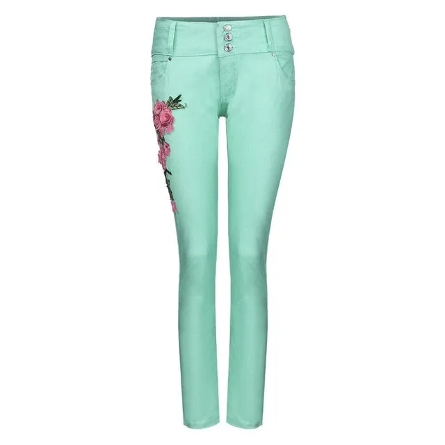 CHAMSGEND Plus Size Women Jeans Fashion Sexy Women Embroidered Jeans Stretch High Waist Slim Sexy Pencil Pants Pockets Jeans Fe6