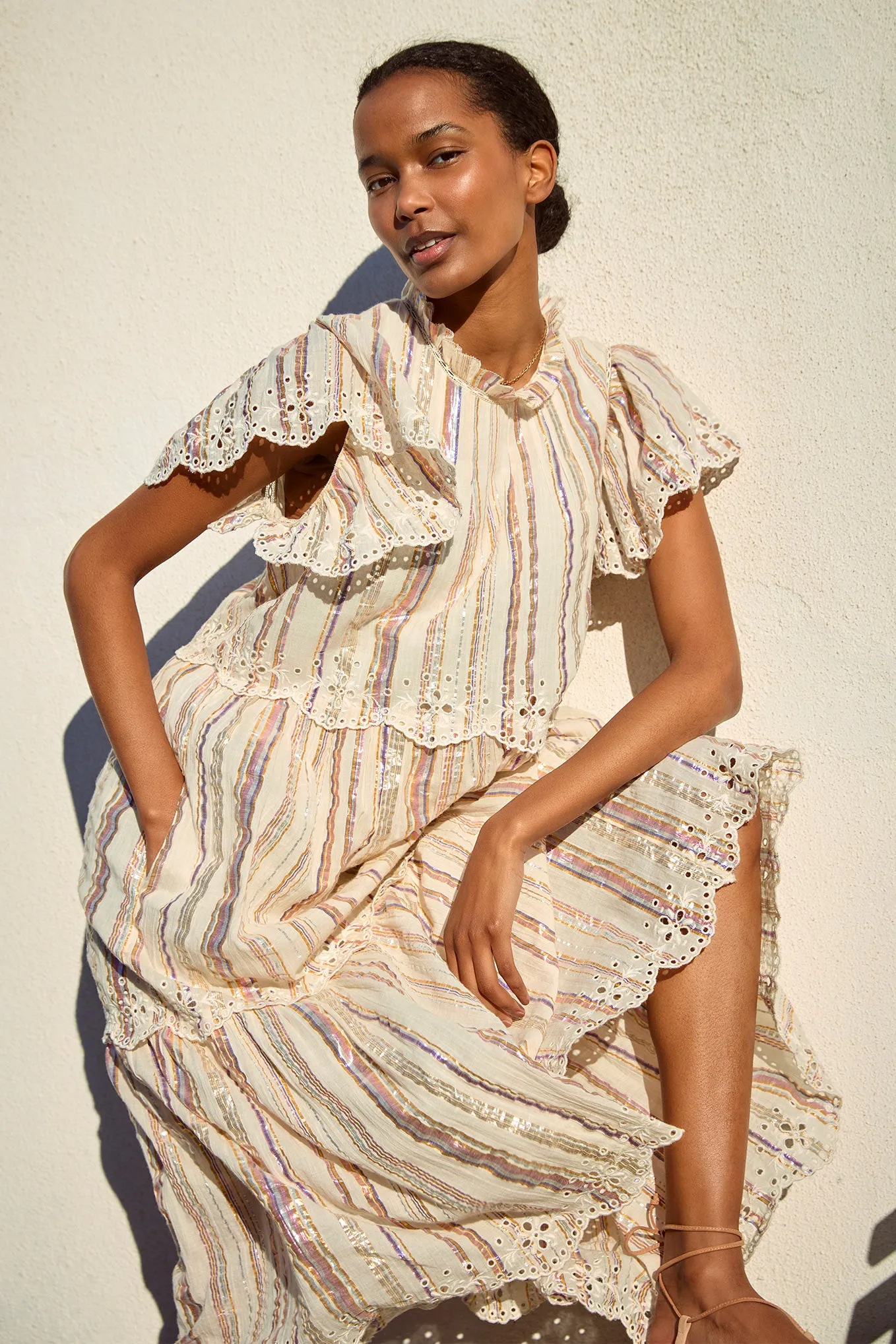 Chantelle Stripe Shimmer Dress - Ivory/Multi