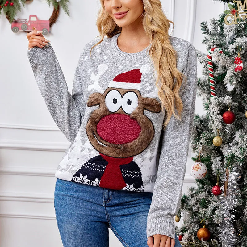 Charming Parent-Child Lantern Sleeve Christmas Pullover Sweater for Festive Family Fun