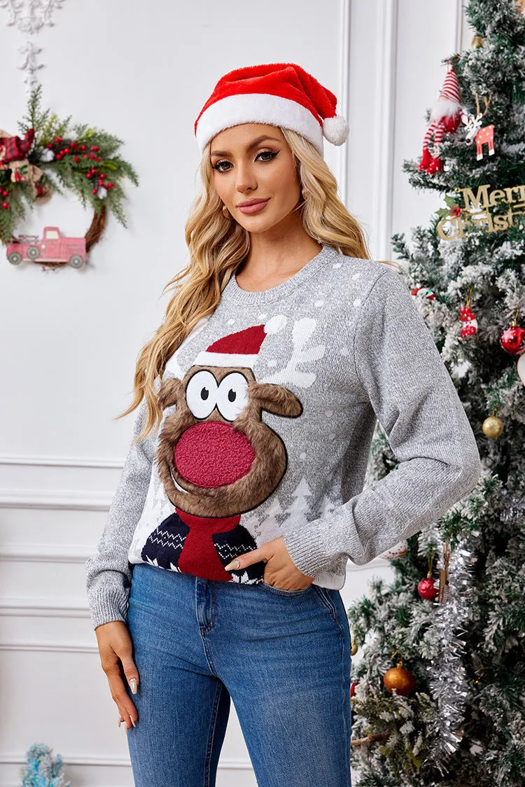 Charming Parent-Child Lantern Sleeve Christmas Pullover Sweater for Festive Family Fun