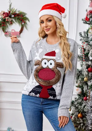 Charming Parent-Child Lantern Sleeve Christmas Pullover Sweater for Festive Family Fun