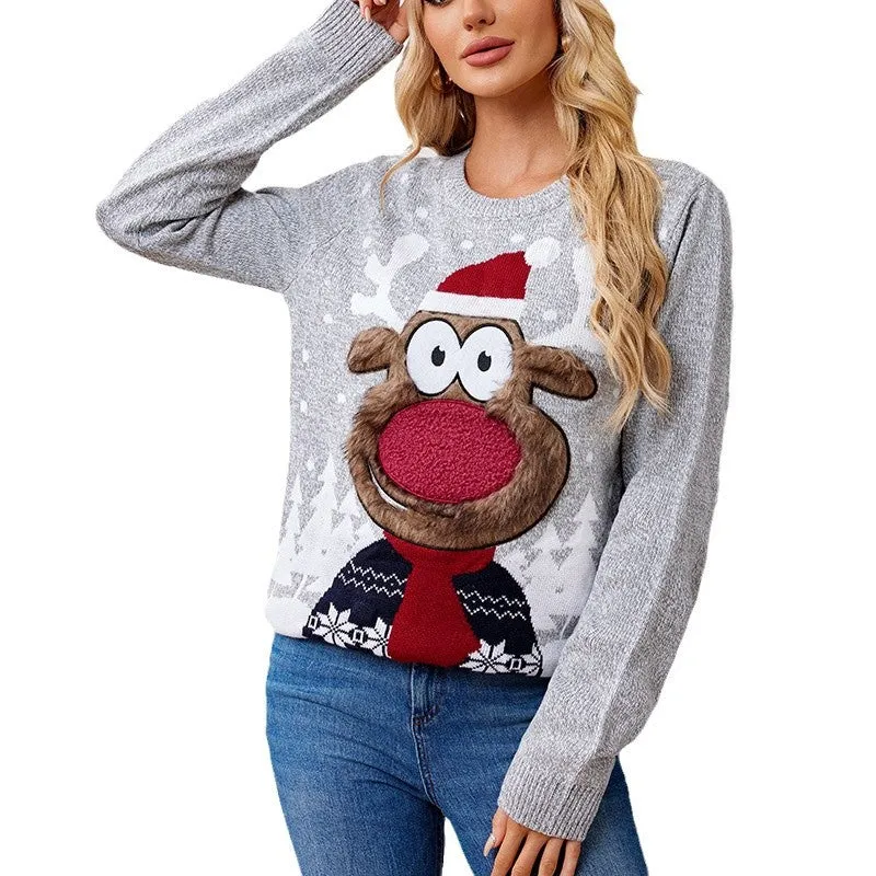 Charming Parent-Child Lantern Sleeve Christmas Pullover Sweater for Festive Family Fun