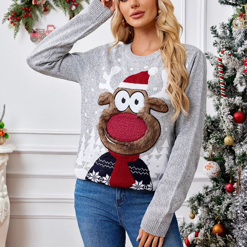 Charming Parent-Child Lantern Sleeve Christmas Pullover Sweater for Festive Family Fun