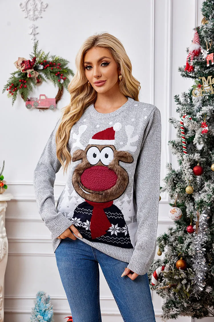 Charming Parent-Child Lantern Sleeve Christmas Pullover Sweater for Festive Family Fun