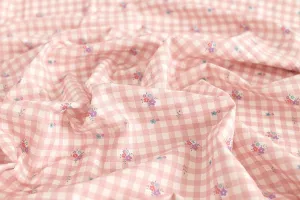 Check and Flowers Cotton Fabric, Wide Fabric 62 inches, Plaid and Flowers, Quality Korean Fabric - Pink, Yellow, Mint - By the Yard 43409-1