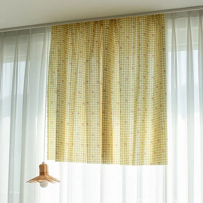 Check and Flowers Cotton Fabric, Wide Fabric 62 inches, Plaid and Flowers, Quality Korean Fabric - Pink, Yellow, Mint - By the Yard 43409-1