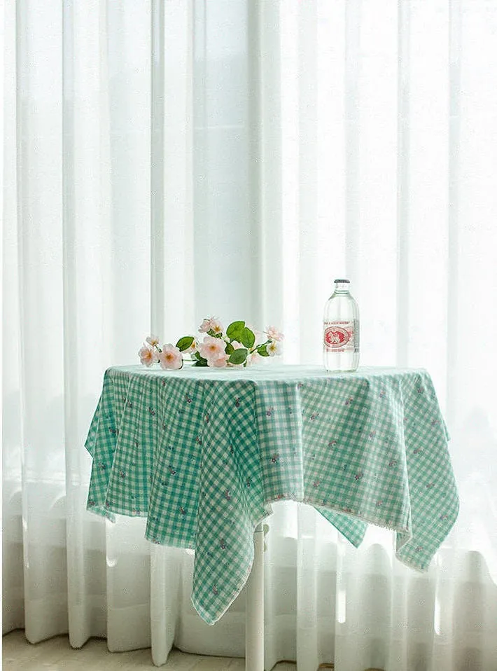 Check and Flowers Cotton Fabric, Wide Fabric 62 inches, Plaid and Flowers, Quality Korean Fabric - Pink, Yellow, Mint - By the Yard 43409-1