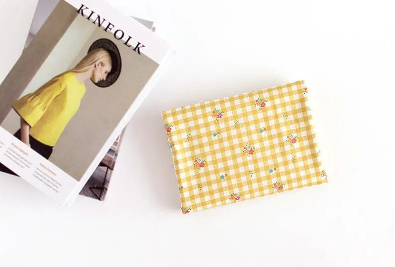Check and Flowers Cotton Fabric, Wide Fabric 62 inches, Plaid and Flowers, Quality Korean Fabric - Pink, Yellow, Mint - By the Yard 43409-1