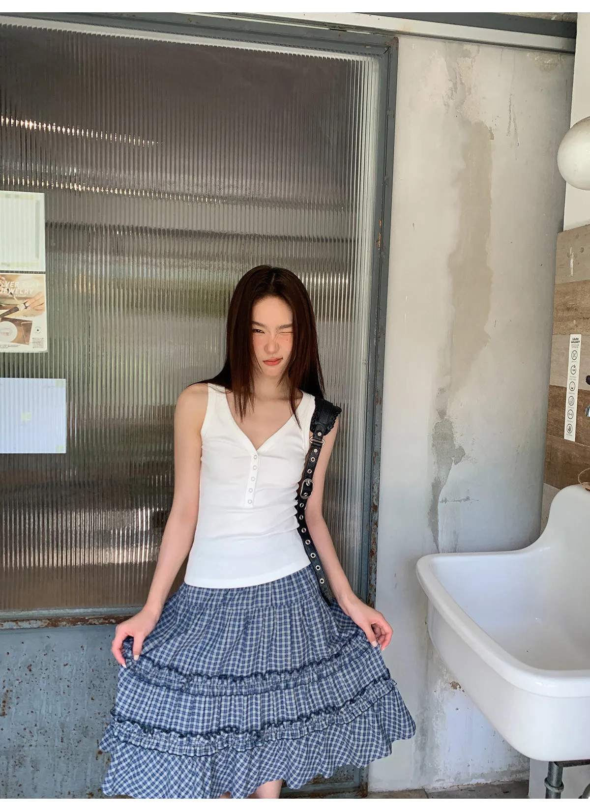 Check cake A-line skirt