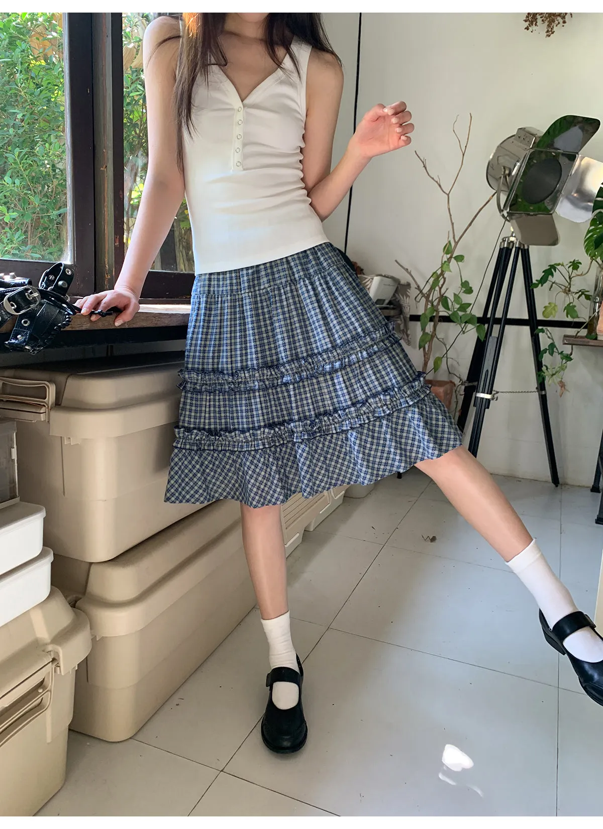Check cake A-line skirt
