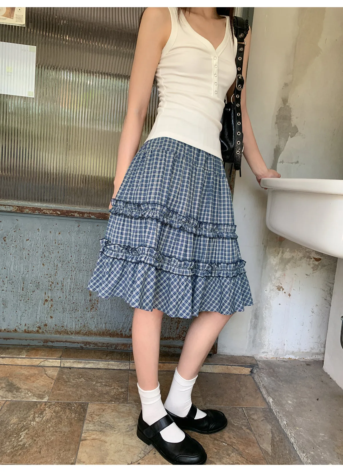 Check cake A-line skirt