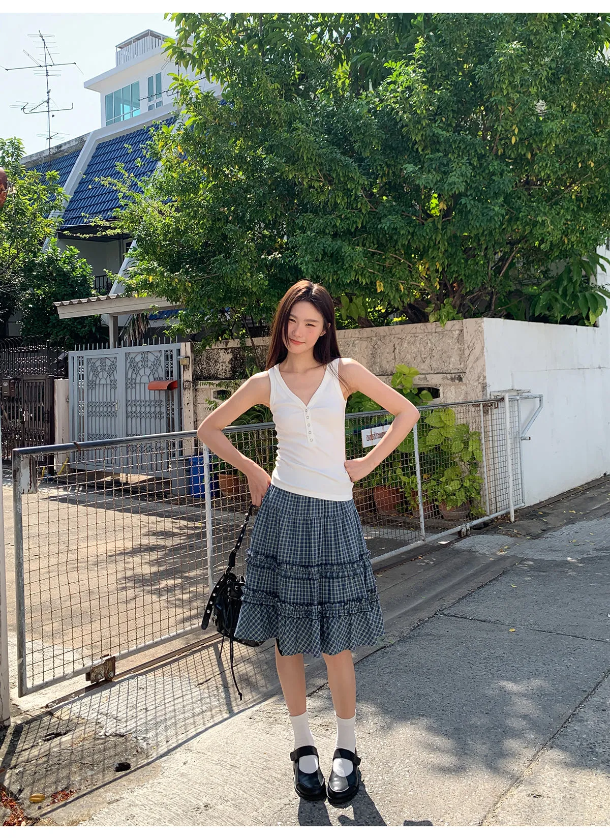 Check cake A-line skirt
