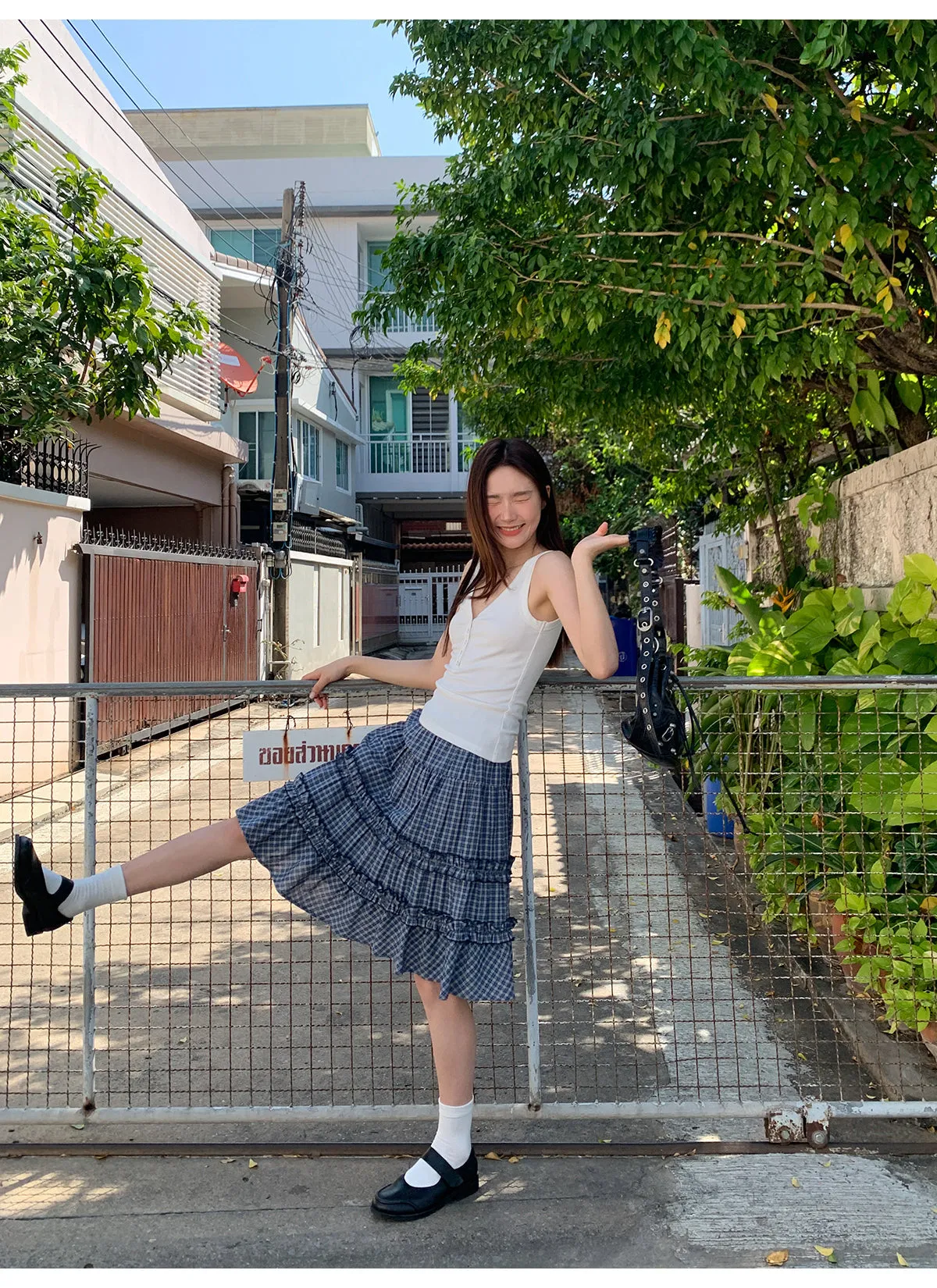 Check cake A-line skirt