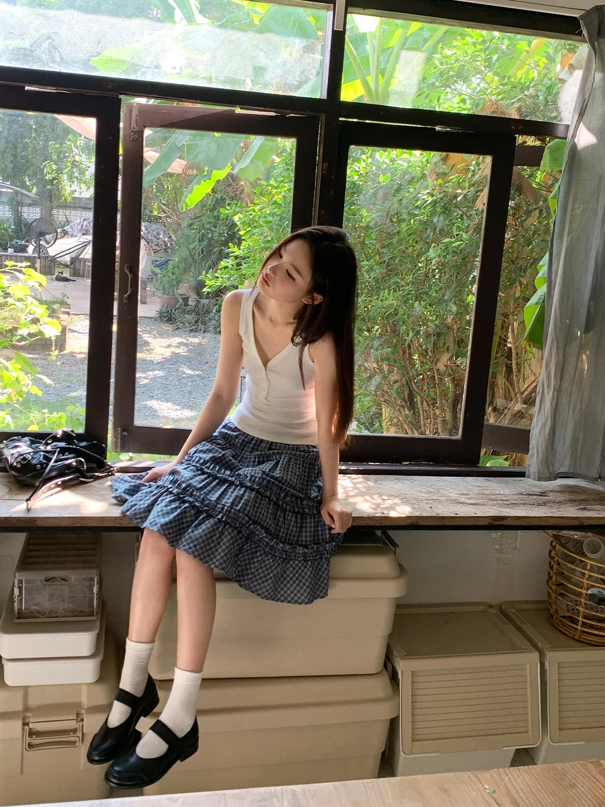 Check cake A-line skirt