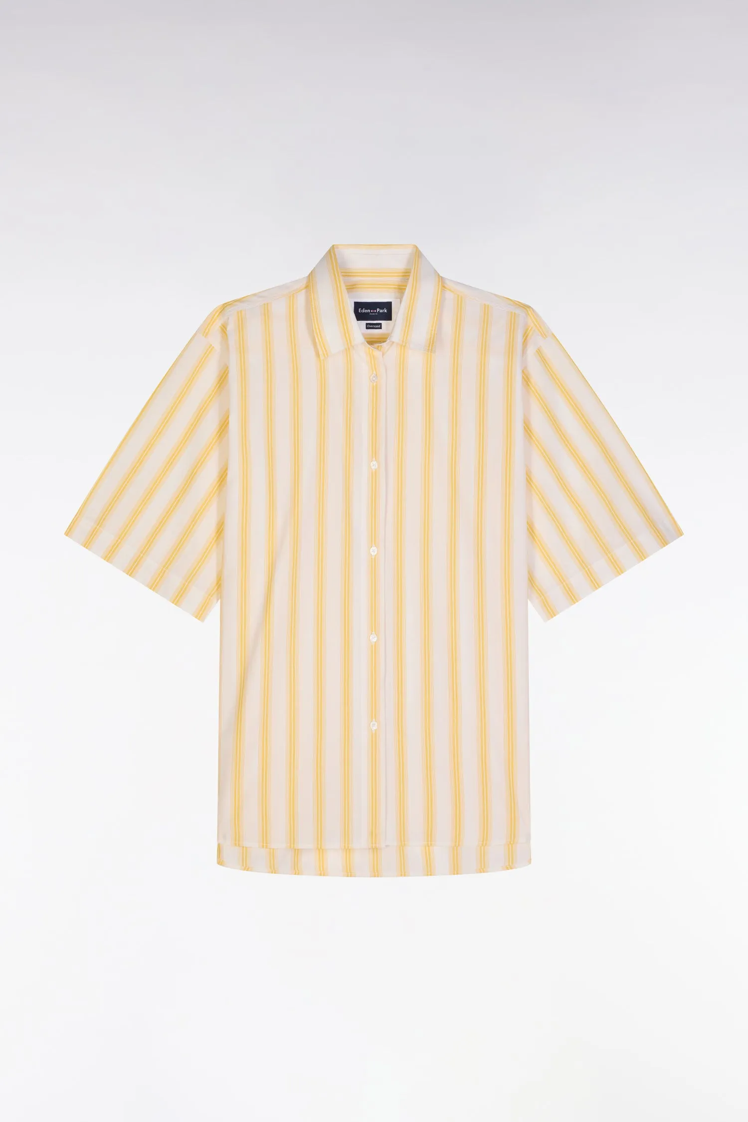 Chemise à manches courtes rayée en coton jaune et blanche coupe oversized