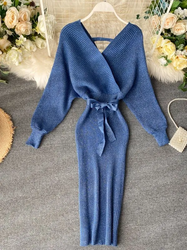 Chic V neck Long Dresses