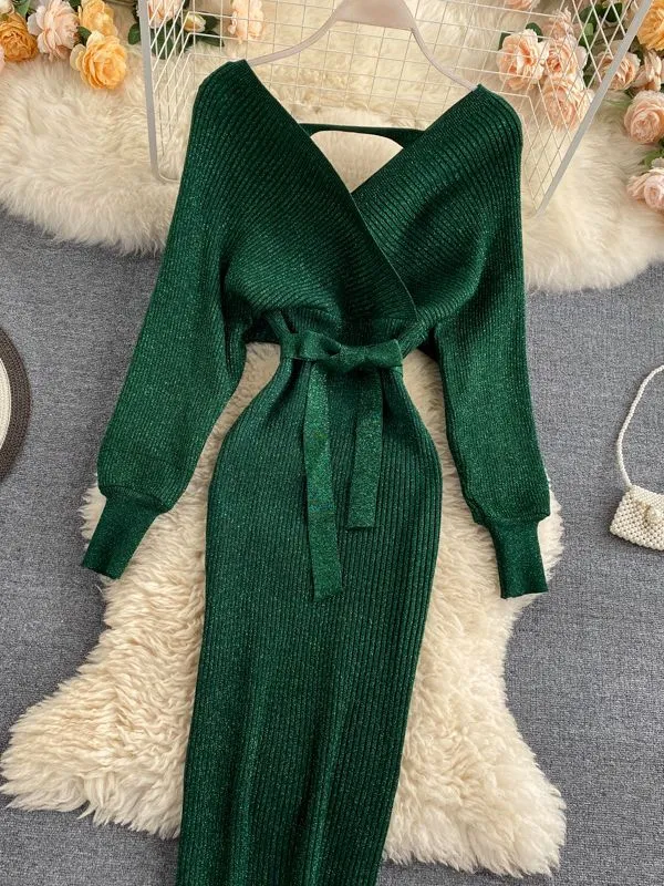 Chic V neck Long Dresses
