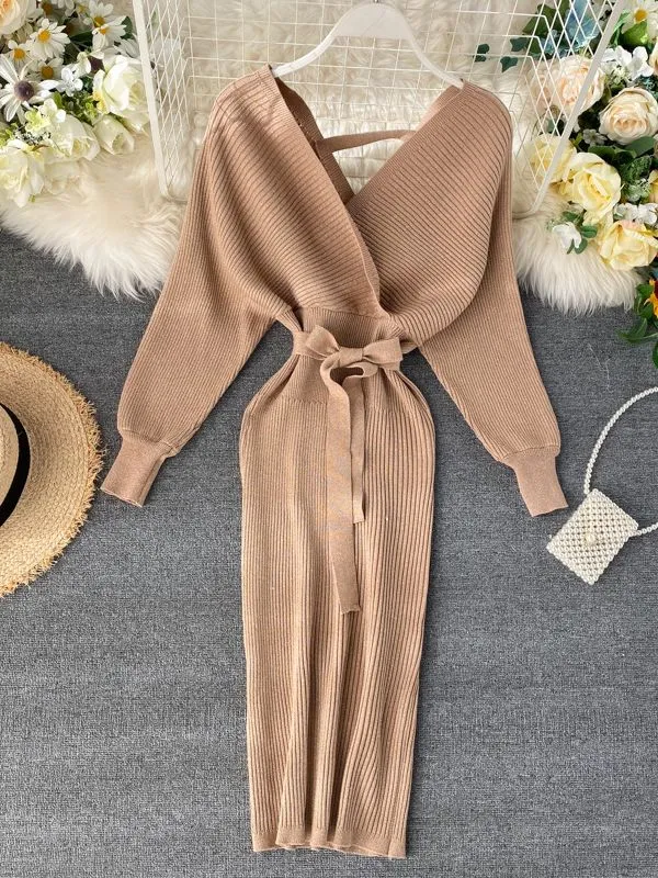Chic V neck Long Dresses