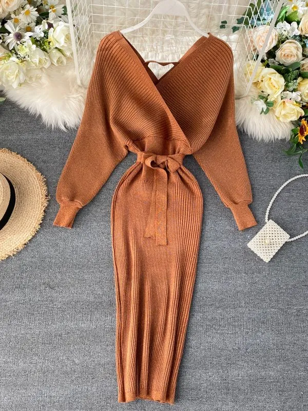 Chic V neck Long Dresses