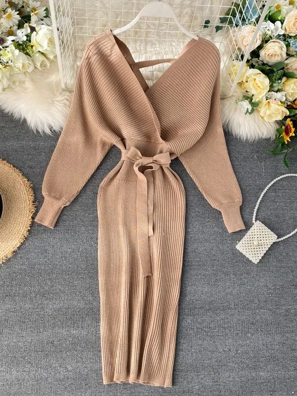 Chic V neck Long Dresses