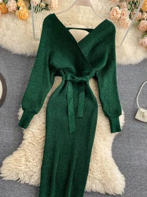 Chic V neck Long Dresses