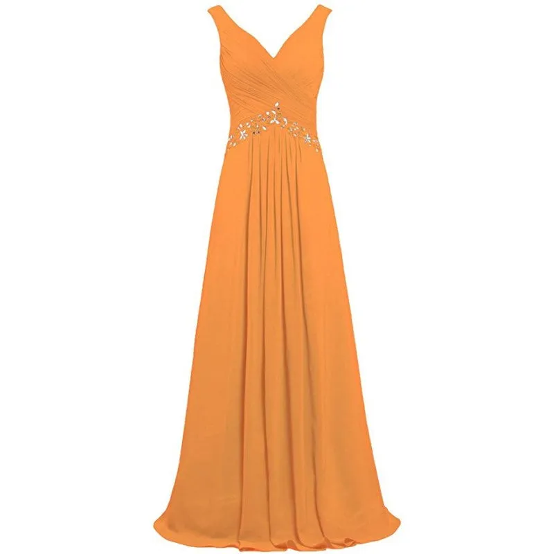 Chiffon Bridesmaid Dresses Long Evening Formal Dress Beaded Wedding Prom