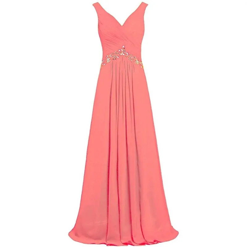 Chiffon Bridesmaid Dresses Long Evening Formal Dress Beaded Wedding Prom
